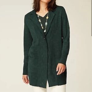 J.Jill Women Green Textured Knit Pockets Longline Sweater Blazer Size Small